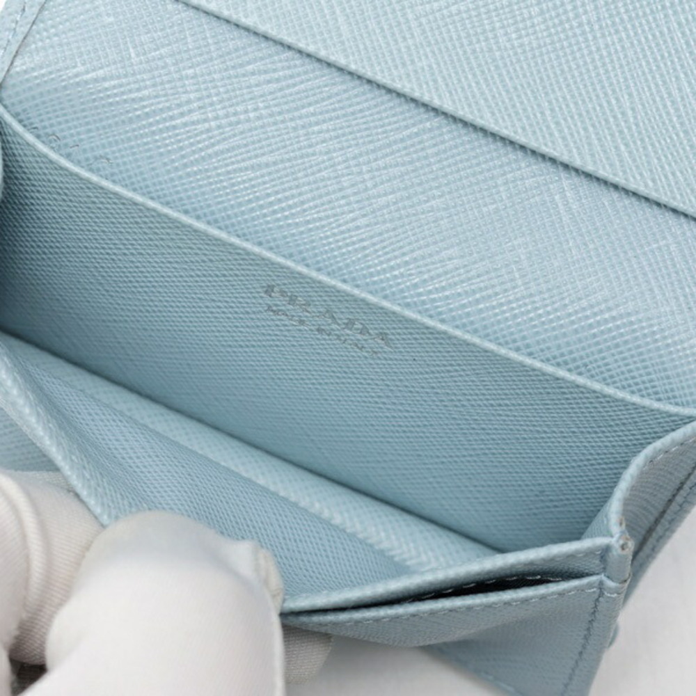 PRADA Saffiano Triangle Card Case/Business Holder 1MC122 Leather Light Blue T... - Picture 7 of 8